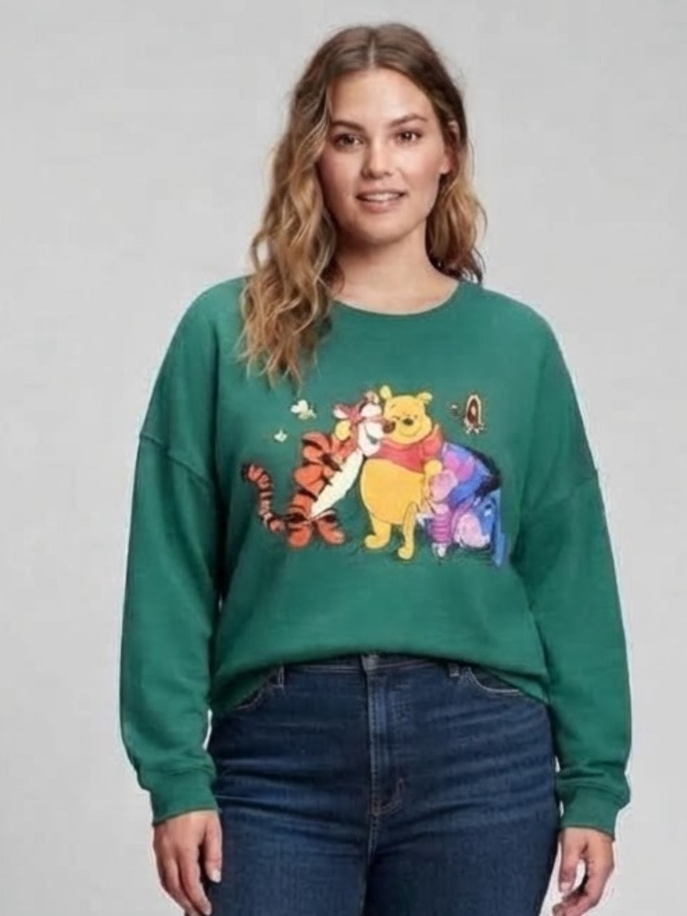 DISNEY Winnie the Pooh Character Sweatshirt XXL 24.5” p2p Teal Green NWOT